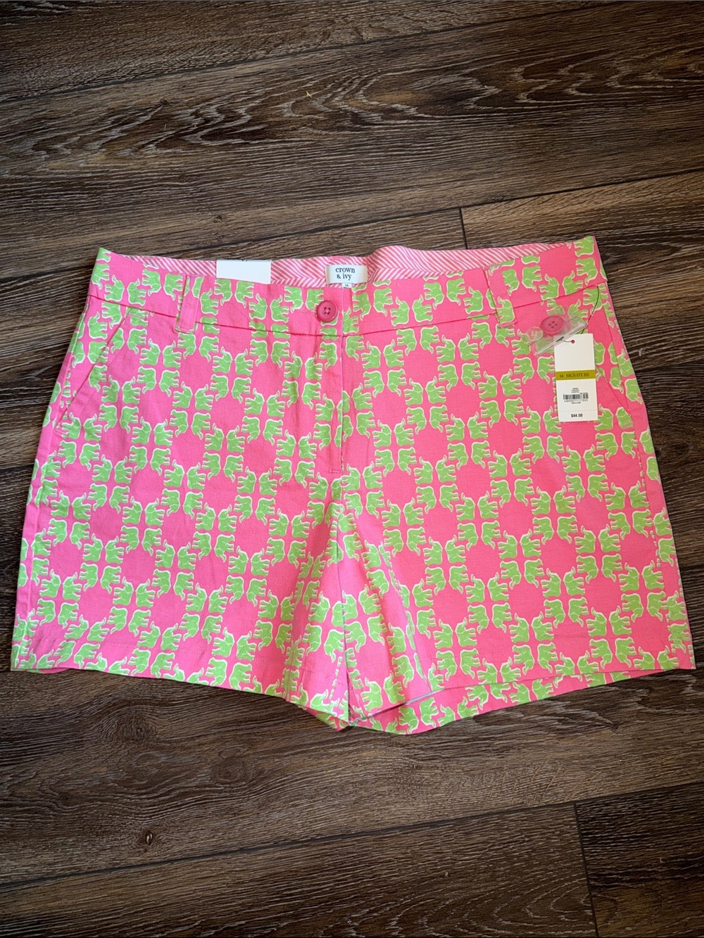 crown & ivy Pink Shorts with Lime Green Print